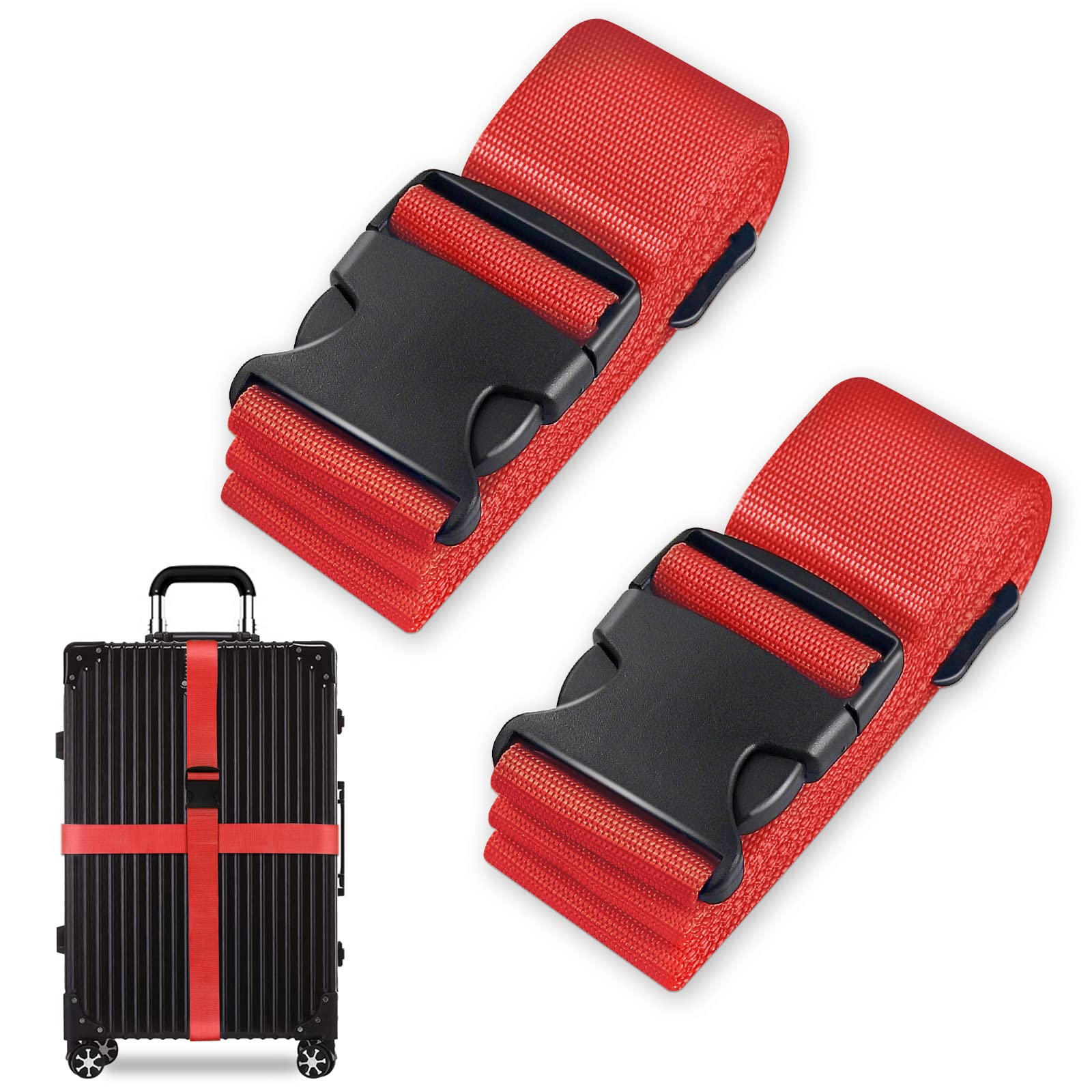 Luggage Suitcase Straps Set, Travel Accessories Thickened Luggage Belt with Quick Release Buckle, Adjustable Black Travel Luggage Straps for Suitcase Baggage (Red, 2 PCS Set)
