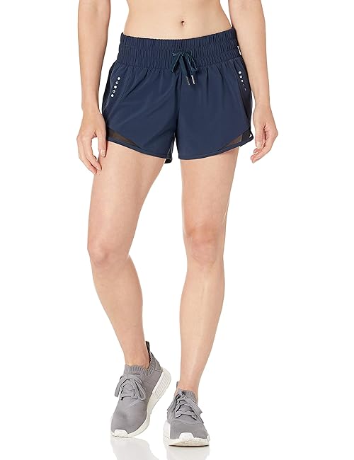 Amazon Essentials Women's Regular-Fit Athletic Ruched Waistband Woven Running Short, Navy, 1X