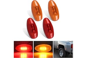 Nilight Fender Side Marker Lights 4 PCS 3 LED Red Amber Front Rear Clearance Light Compatible with 2001-2014 Chevy Silverado 