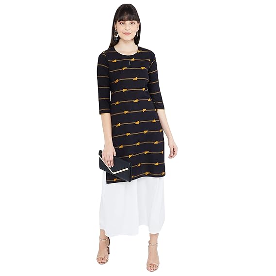 Women's cotton straight Kurta (PAFKWI19TS_ Black_ X-Large)