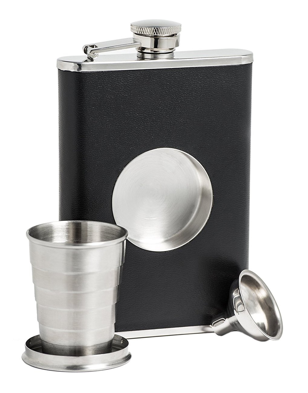 Portable Hip Flask Stainless Steel 8 oz Shot Flasks Built-in Collapsible 2 Oz. Shot Glass-Leak Proof Leak Proof Liquor Hip Flask