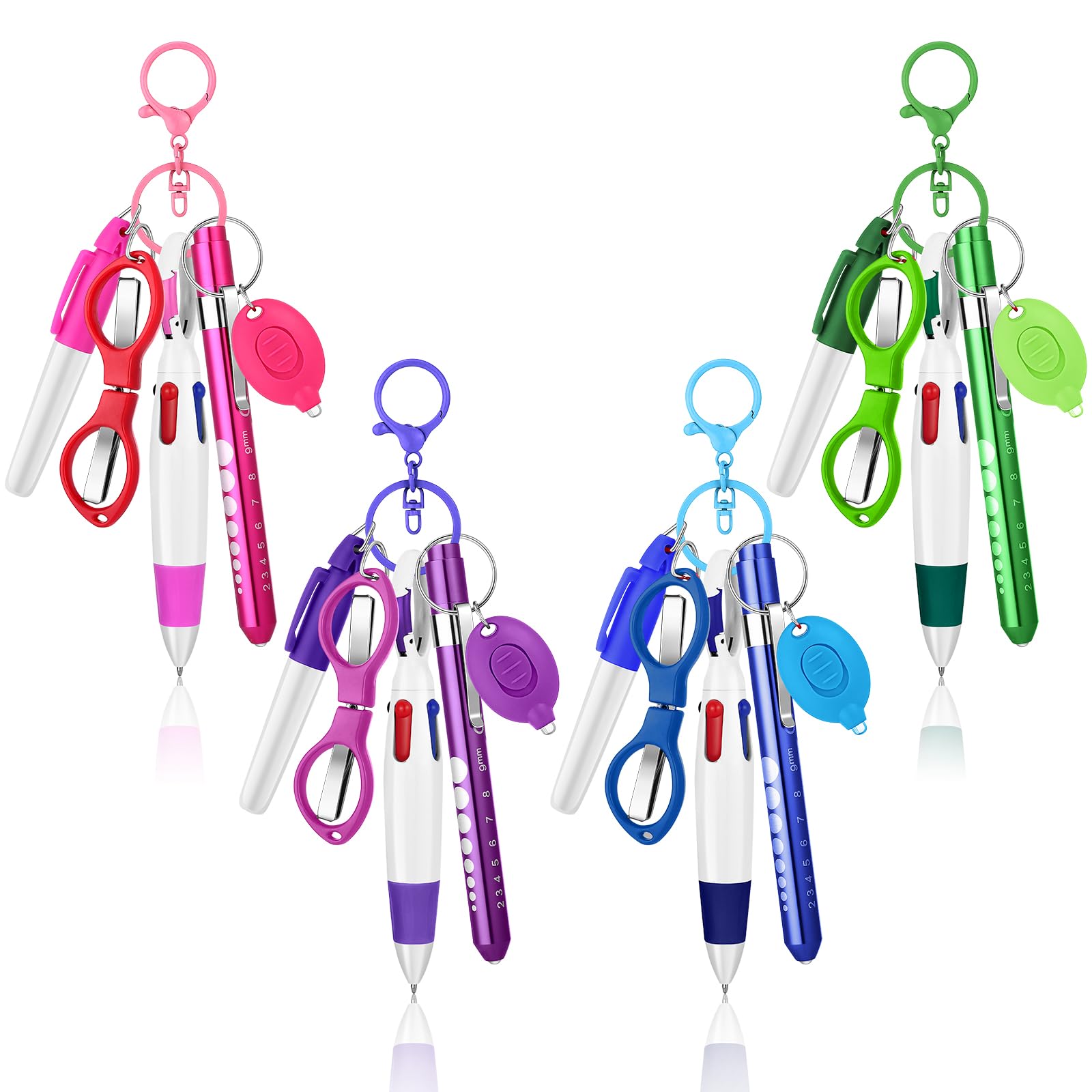 Photo 1 of 24 pcs Nurse Pen Set Include Permanent Marker Pen Pen Lights for Nurses Retractable Ballpoint Pen Nursing Keychain Clip Foldable Scissors LED Flashlight Keychain for Nurses (Blue Green Pink Purple)