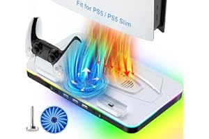 LYTFEI for PS5/PS5 Slim Stand,PS5 Slim/PS5 Cooling Station with RGB Color-Changing LED Controller Charging,Dual Controller Charger for Playstation 5 Console,PS5/PS5 slim Accessories with 2 Level Cooling Fan