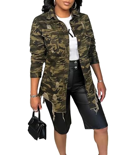 Vakkest Camo Jacket for Women Cropped Army Fatigue Camouflage
