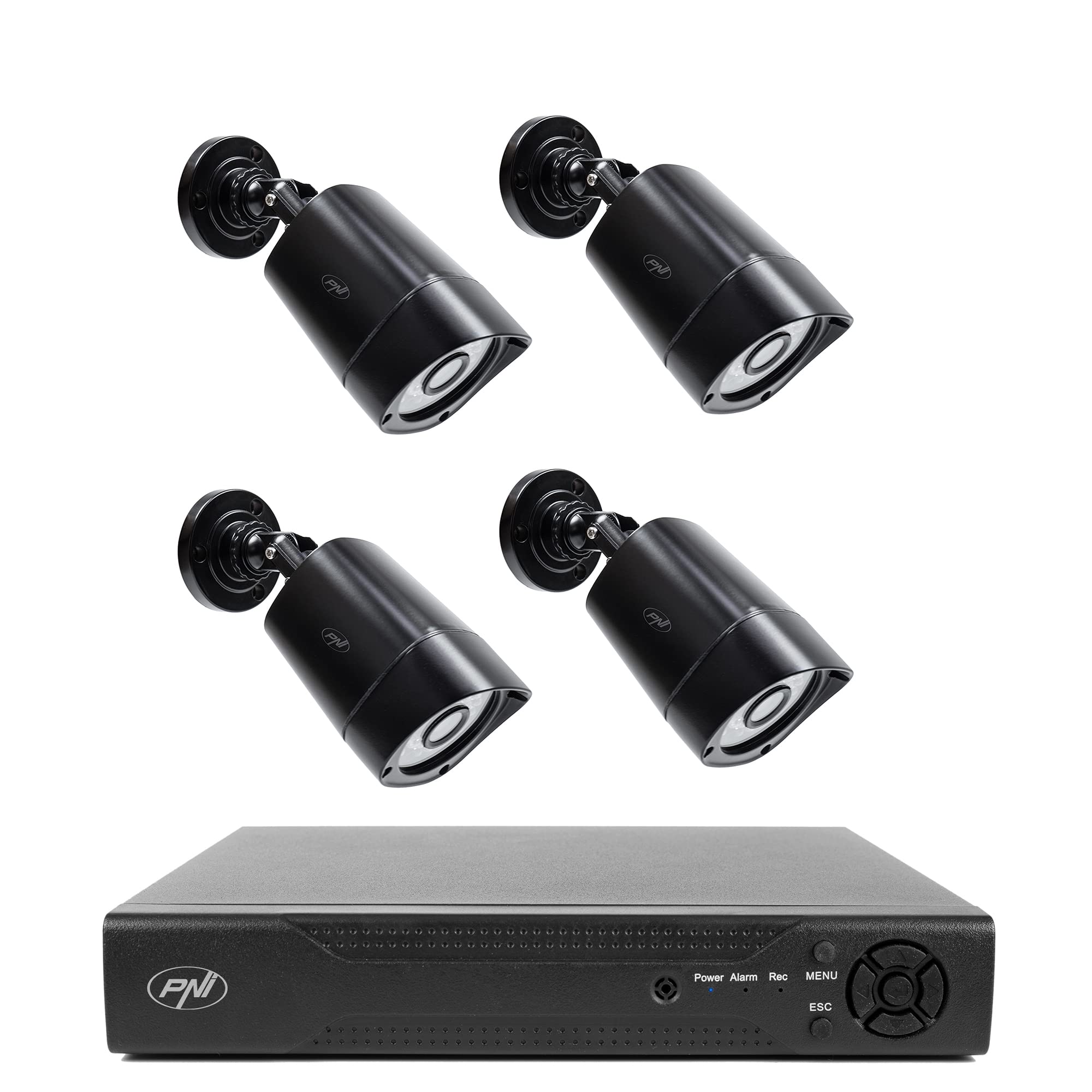 NVR PNI House IP716 video surveillance package, 16 channels 4K, H.265, 4 PNI IP5MP cameras with 5MP, IP66