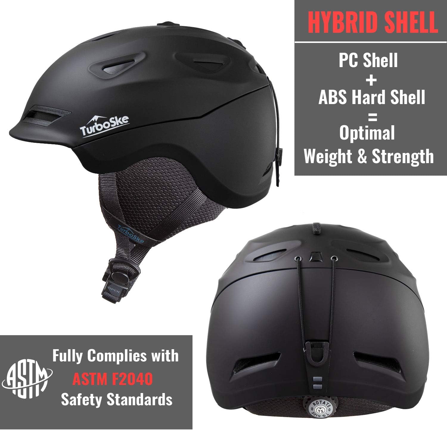 TurboSke Ski Helmet Snowboard Helmet - Active Ventilation Audio Compatible Snow Sports Luxury Helmet with ASTM Certified Safety for Men Women and Youth: Sports & Outdoors