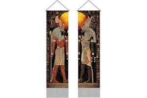 AHANDMAKER 2Pcs Ancient Egyptian Tapestry Pharaoh Hieroglyphics Art Wall Hanging Tapestries Egypt Civilization Long Tapestry 