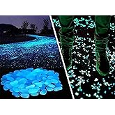 Opps 100 Pcs Glow in The Dark Garden Pebbles for Walkways and Decor in Blue