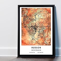 Hudson Map Poster, Wisconsin Map Art Poster, Map