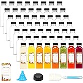 Moretoes 56pcs 16oz Plastic Juice Bottles with Caps, Clear Empty Containers with Brush Funnel and Labels for Coffee Smoothies Ginger and Other Beverages