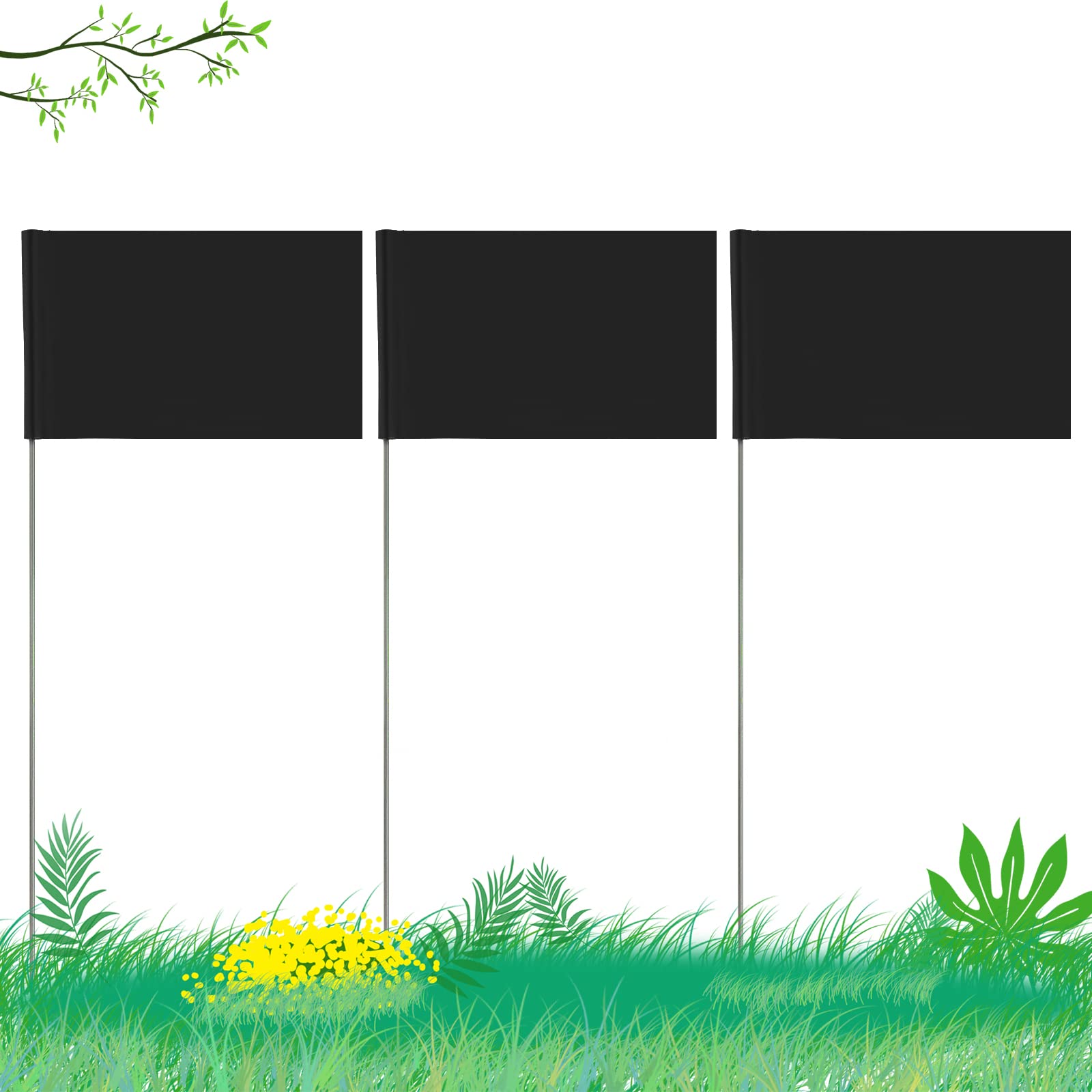 AIEX 42pcs 2x3 inch Marking Flags, Lawn Sprinkler Irrigation Flags with 13.8 inch Steel Pole Vinyl Stake Flag for Industrial, Underground Utilities, Sewers, Landscaping, Surveying, Pet Boundary(Black)