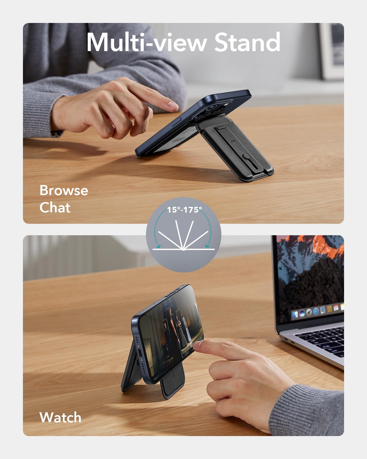 ESR Upgraded for MagSafe Wallet, 5 Card Holder with Adjustable Stand, Secure Grip Finger Loop, Magnetic Wallet for iPhone 17/16/15/14/13/12, Not for Mini, Not Find My Compatible, Black