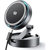 THREEKEY for【Qi2 25W Certified】 MagSafe Car Mount Charger Lite with Cooling Fan&LED Light, 360° Rotating Fast Wireless Charger & Phone Holder for iPhone 17-12, Galaxy S25 | 30W Adapter Included