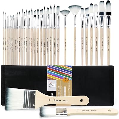 Artecho 32 PCS Art Paint Brushes Set - Watercolor, Acrylic & Oil Painting