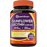 Doctor's Recipes Sunflower Lecithin 1200 mg, for Men & Women, Non-GMO, All 8 B Vitamins with Folate, Methyl B12, B6, Biotin & Inositol, Nerve, Cellular Energy Support, 150 Softgels