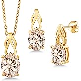 Gem Stone King Gemstone Birthstone Pendant and Earrings Jewelry Set for Women | 18K Yellow Gold Plated Silver | Oval 9X7MM | 18 Inch Chain | Fine Jewelry Gifts
