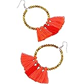 HANDMADE Golden Beaded Earrings For Her Boho Earrings orange Large Hoop Earrings African unique gifts