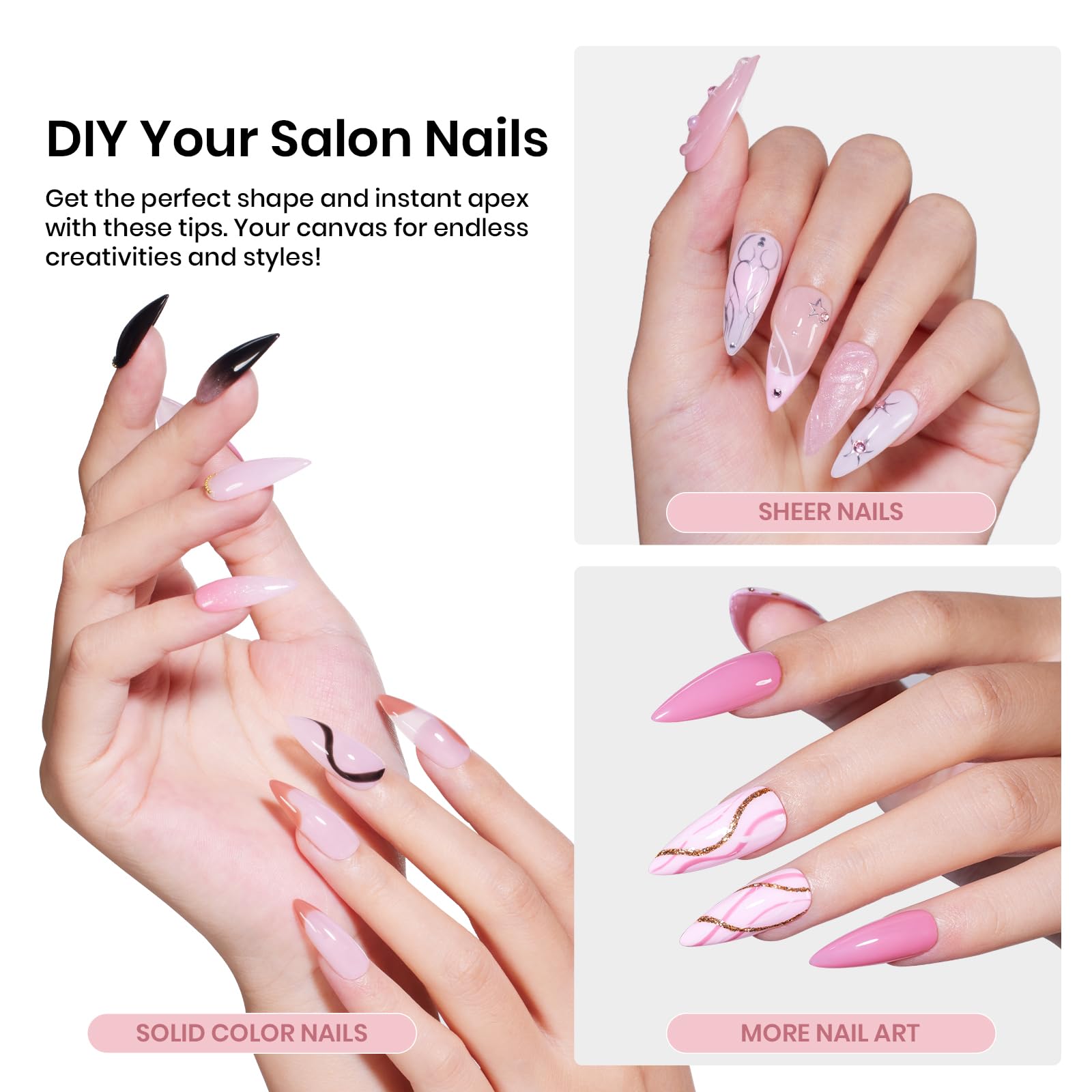 Beetles Tipex Instant Apex Nail Tips, 192Pcs Medium Stiletto Acrylic Nails Pre-Building Pre-Etched Thicker Gel Nail Tips - 16 Sizes Strong Full Cover for Women - Image 5