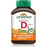 Jamieson Chewable Vitamin D3 1,000 IU Natural Tangy Orange Flavour, Supports Immune Health, Strong Bones and Teeth. Vegetaria