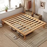 NELYE King Platform Bed Base - 14 Inch Solid Wood Mattress Foundation with Support Slats and Legs, King-Size Rubberwood Simple Bed Frame