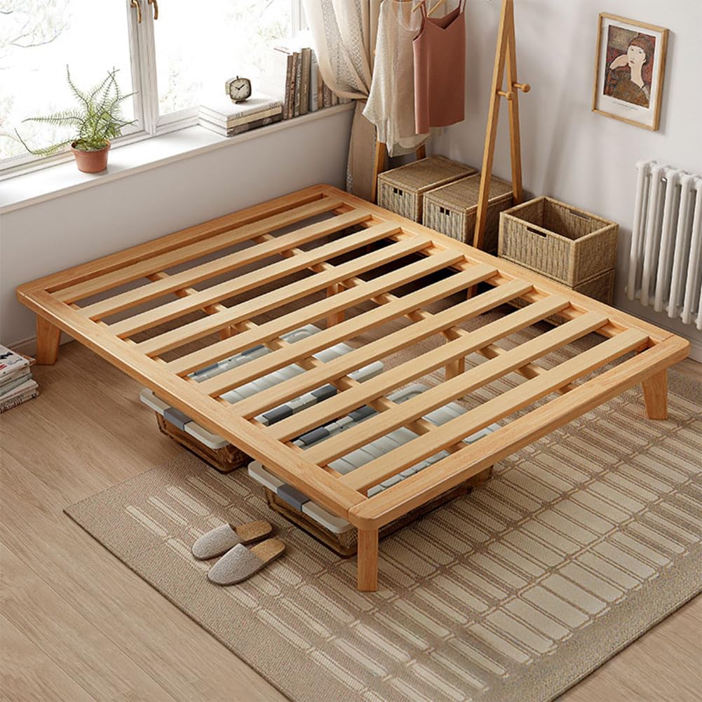 Photo 1 of NELYE California-King Platform Bed Base - 14 Inch Solid Wood Mattress Foundation with Support Slats and Legs, California King Size Rubberwood Simple Bed Frame