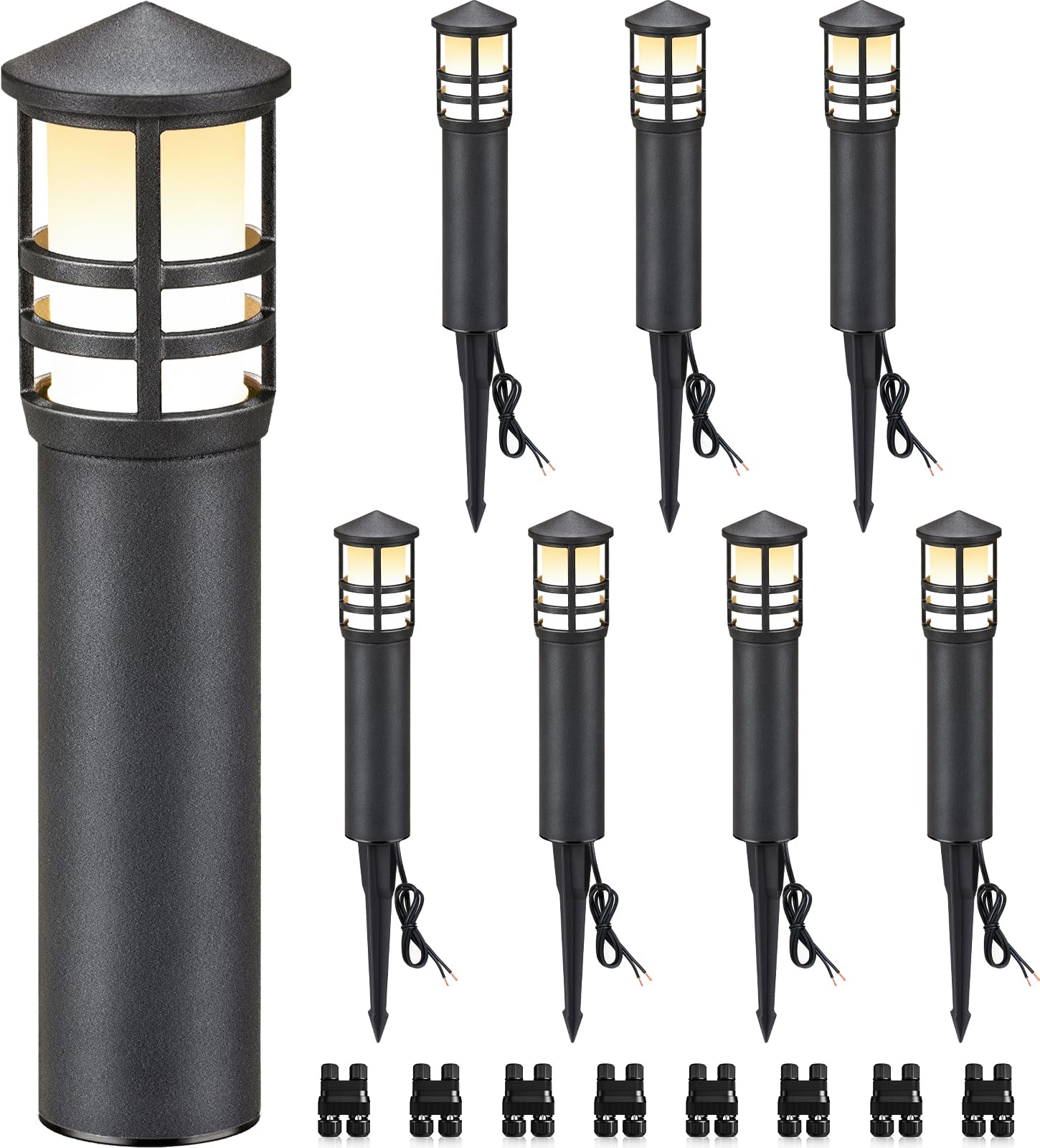 Photo 1 of SUNVIE 8-Pack Low Voltage Pathway Lights 3W LED Landscape Pathway Lighting 3000K Warm White CRI 90+ Landscape Lights Wired 12-24V Aluminum Bollard Path Lights for Walkway Yard Garden, ETL Listed Cord