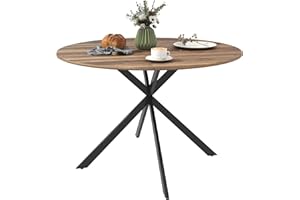 HOMCOM Round Dining Table for 4, 47" Industrial Kitchen Table with Steel Legs for Dining Room, Dark Brown and Black