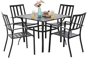PHI VILLA 5-Piece Metal Patio Outdoor Table and Chairs Dining Set- 37" Square Bistro Table and 4 Backyard Garden Chairs, Table with 1.57" Umbrella Hole