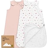 2-Pack Organic Baby Sleep Sacks, 100% Cotton - Soft & Breathable 0.5TOG Baby Wearable Blanket, Toddler Sleeping Sack 0-6 months,Easy to Wear Transitional Swaddles for Newborns,Infants(Butteflies, S)