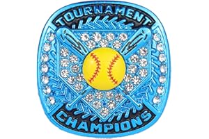 TOPSPORTSJEWELRY 2 PCS, 12 PCS PACK SOFTBALL TOURNAMENT AWARD LIGHT BLUE CHAMPIONSHIP RING WITH YELLOW SOFTBALL ON TOP SIZE 9