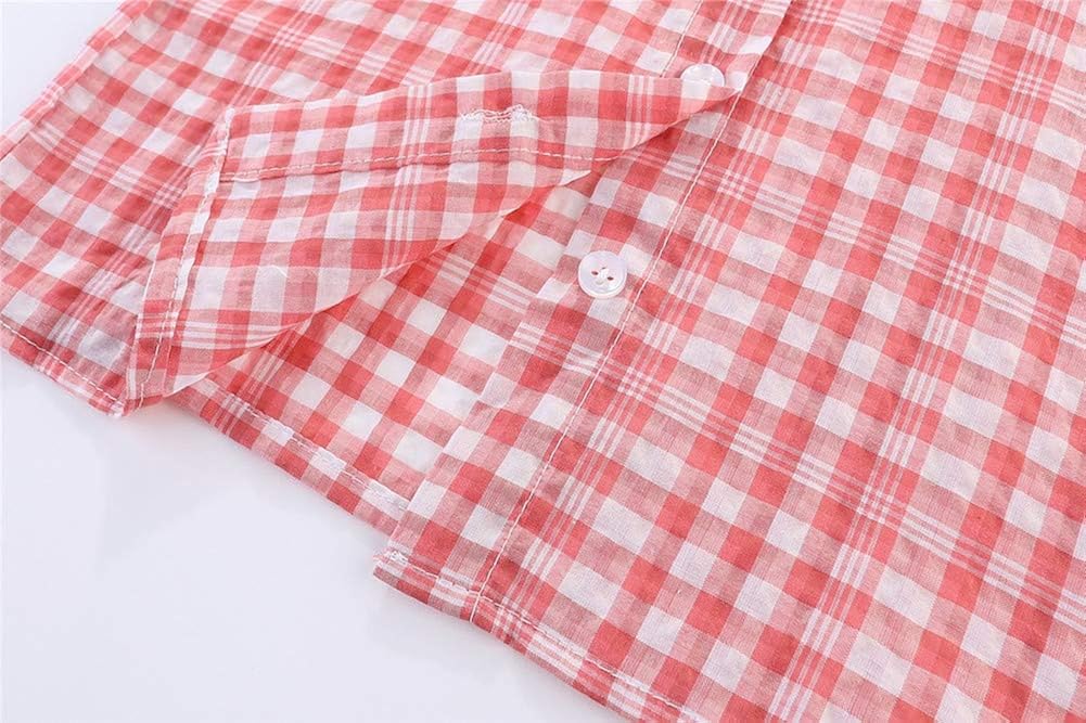 Mud Kingdom Little Girls Blouse Plaid Puff Sleeve Button Down Summer Holiday: Clothing