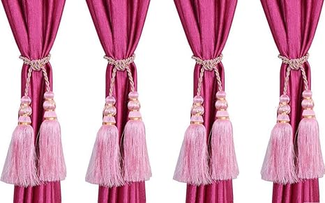 Buy Homesazz Polyester Tassel Curtain Tie Back Pink Set Of 4