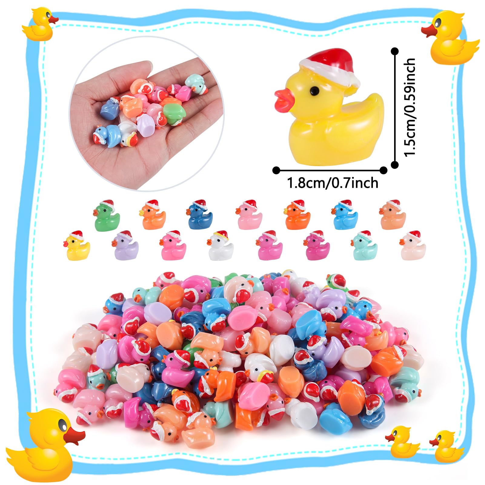 160 Pcs Christmas Mini Resin Ducks Tiny Santa Fairy Hat Duck Miniature Micro Landscape Garden Dollhouse Decor for Xmas Accessories DIY Craft Slime Party Gifts Prank Game Ornament Potted Plants