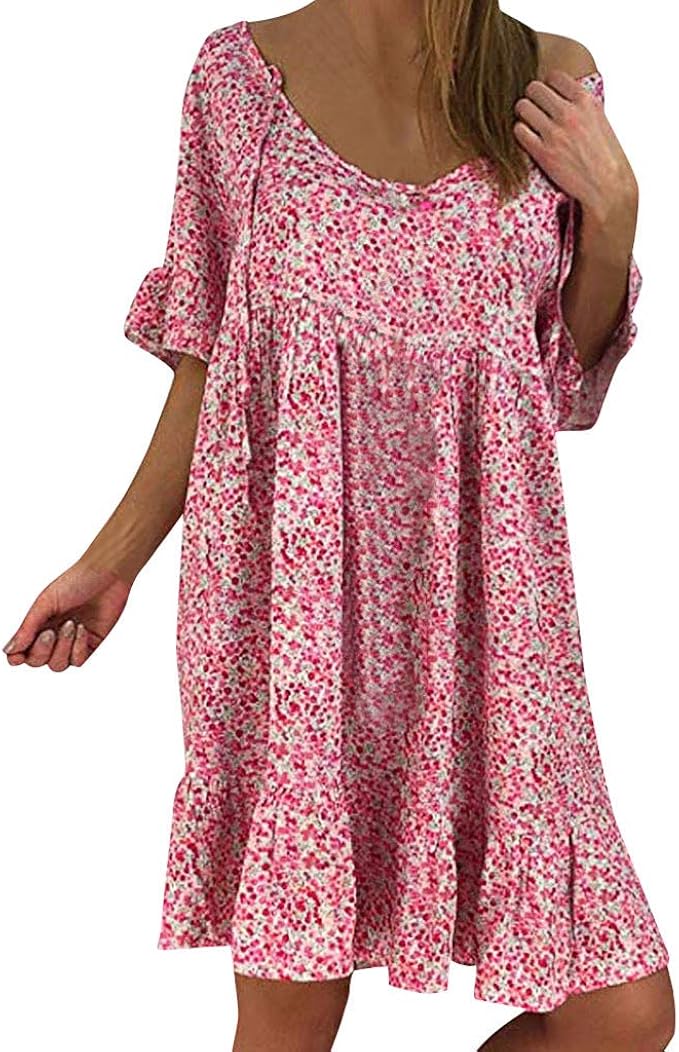 Robe Imprimee Fluide Femme Ete Mini Courte Jupe Courte Evasee Boheme Jupe Ecossaise Jupe Droite Chic Pas Cher Robe Soiree Cocktail Fete Jupe Au Genou Ample Plissee Robe De Plage Col V