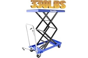 StructoMax Upgraded Hydraulic Lift Table Cart - 330lbs Capacity, Easy Operation and Swivel Casters with Brakes - Double Scissor Lift for Material Handling and Transportation