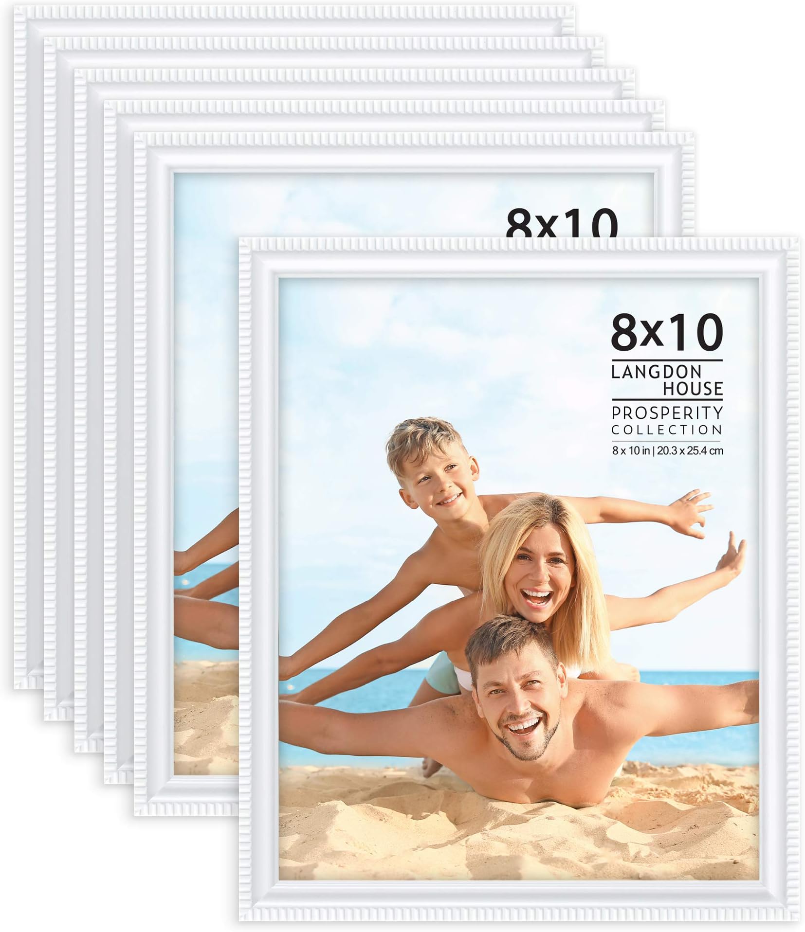 Langdon House 8x10 Picture Frames (White, 6 Pack), Contemporary Frame Set, Wall Mount or Table Top, Prosperity Collection