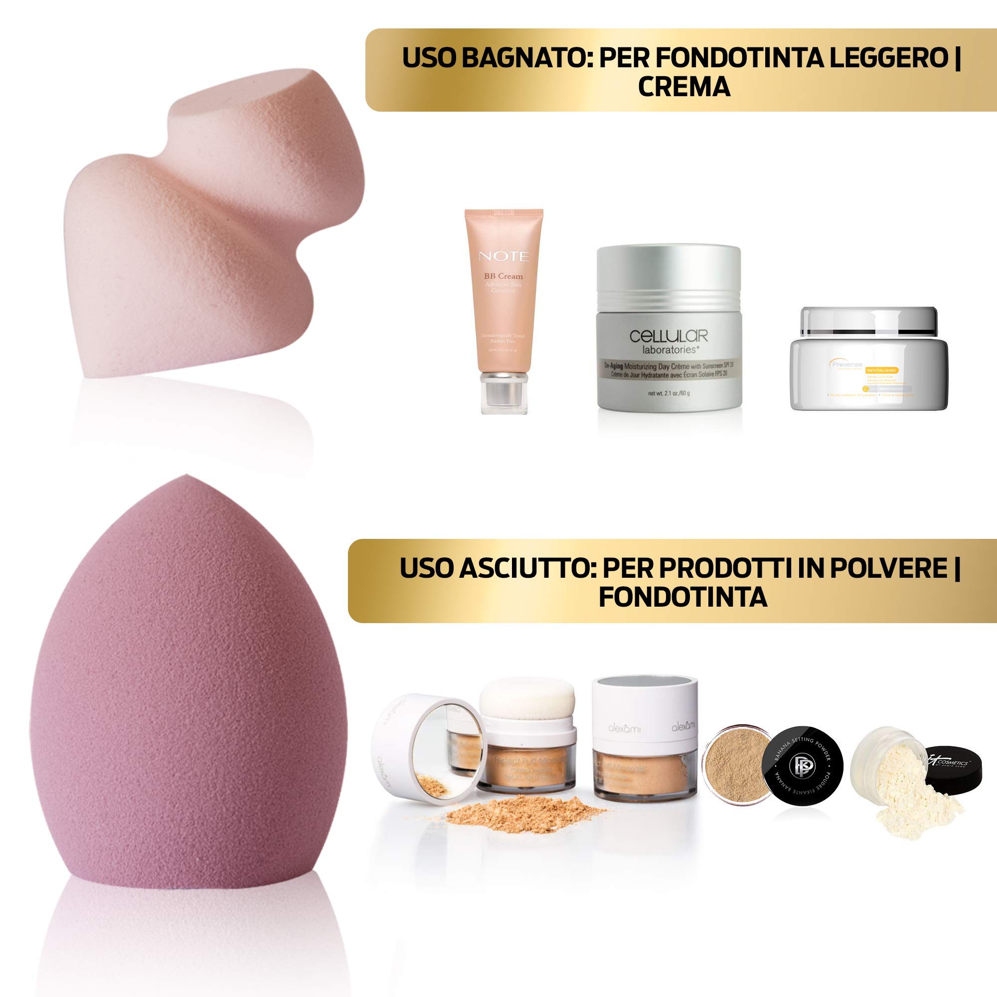 MIRROR Set spugne trucco con 6 diverse spugnette make up per fondotinta, creme, correttore e ogni tipo di trucco che necessita di stesura con blender beauty