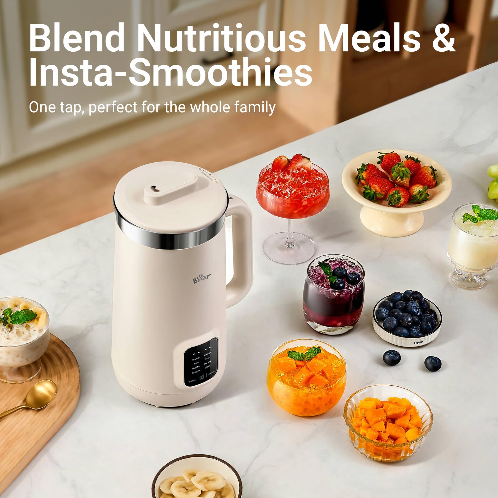 Máquina para hacer leche de nueces Bear 8 en 1, máquina para hacer leche de soja de 40 oz/1,2 l con autolimpieza/retraso de 12 horas/6 horas para mantener caliente, máquina para hacer leche de almendras con un solo toque para avena casera, sopa, jugo, bebidas a base de plantas y no lácteas