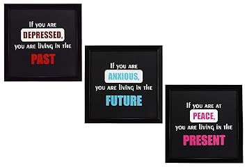 Indianara wood Past Future Present Motivational Spiritual Art Prints Wall Hanging Frame without Glass(Multicolour, 8.7x8.7-inch) - Set of 3