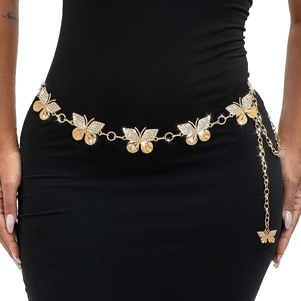 Amazon.com: HUSSATOP Women Girls Multilayer Metal Belly  display picture 3