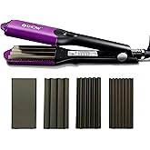 DSHOW Hair Crimper for Women with 4 Interchangeable Plates, Crimper Hair Iron Volumizing Flufft Hairstyle Crimping Iron for Hair with 5 Heat Settings & 60 Min Auto Off
