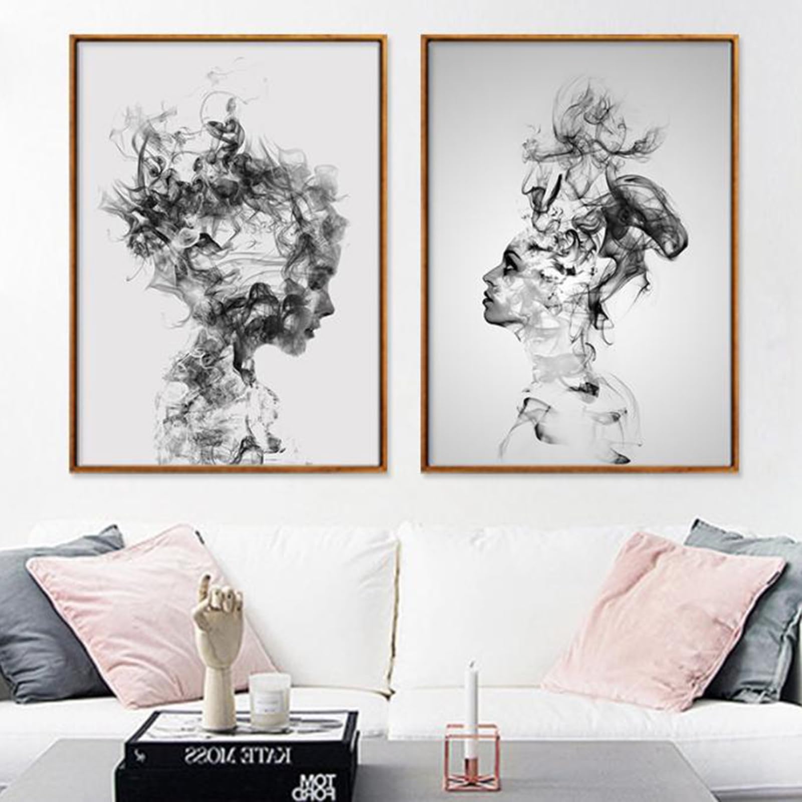 UGZDEA Abstract Art Poster Canvas Pictures, Modern Black White Motif, Smoked Boy Girl Poster, Abstract Sketch Art Line Painting Living Room Bedroom Decoration Picture without Frame(A,2x60x90cm)