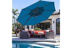 wikiwiki 12 FT Cantilever Patio Umbrella, Offset Umbrella Outdoor Patio, 6-Level 360°Rotation Heavy Duty Large Umbrella with Cross Base, Royal Blue