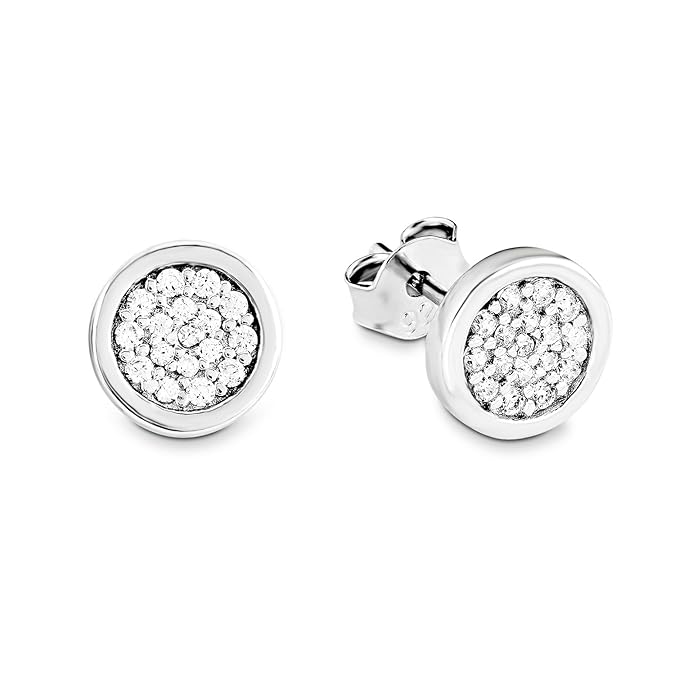 S.Oliver Damen Ohrstecker runde basic 925 Sterling Silber rhodiniert Zirkonia 8 mm weiß