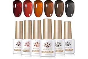 Born Pretty Jelly Gel Nail Polish Fall Winter Amber Crystal Brown Orange Burgundy Red Black Gel Polish Transparent Translucent Clear Nail Art Manicure DIY Home Salon 6PCS