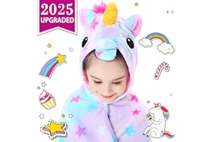 COZYBOMB Kids Bath Towel with Hood for 3-10 Years Old Girls, Unicorn Hooded Toddler Bath Poncho Towel, 40''×45'' Soft Cotton Wrap Plush Bathrobe for Beach Pool, Gifts for Girls Birthdays Christmas Holidays