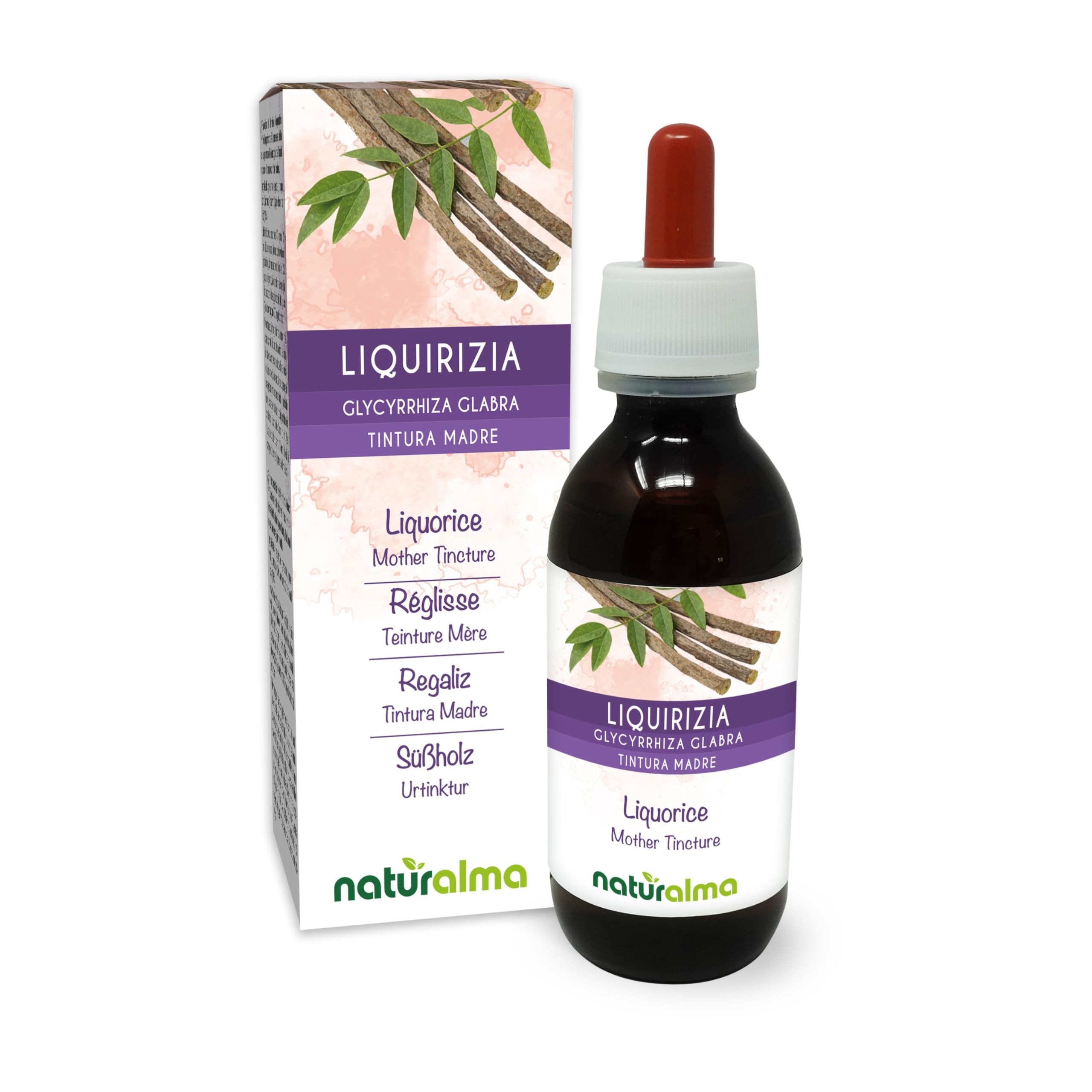 Liquorice or Licorice (Glycyrrhiza glabra) Roots Alcohol-Free Mother Tincture Naturalma - Liquid Extract Drops 100 ml - Food Supplement - Vegan