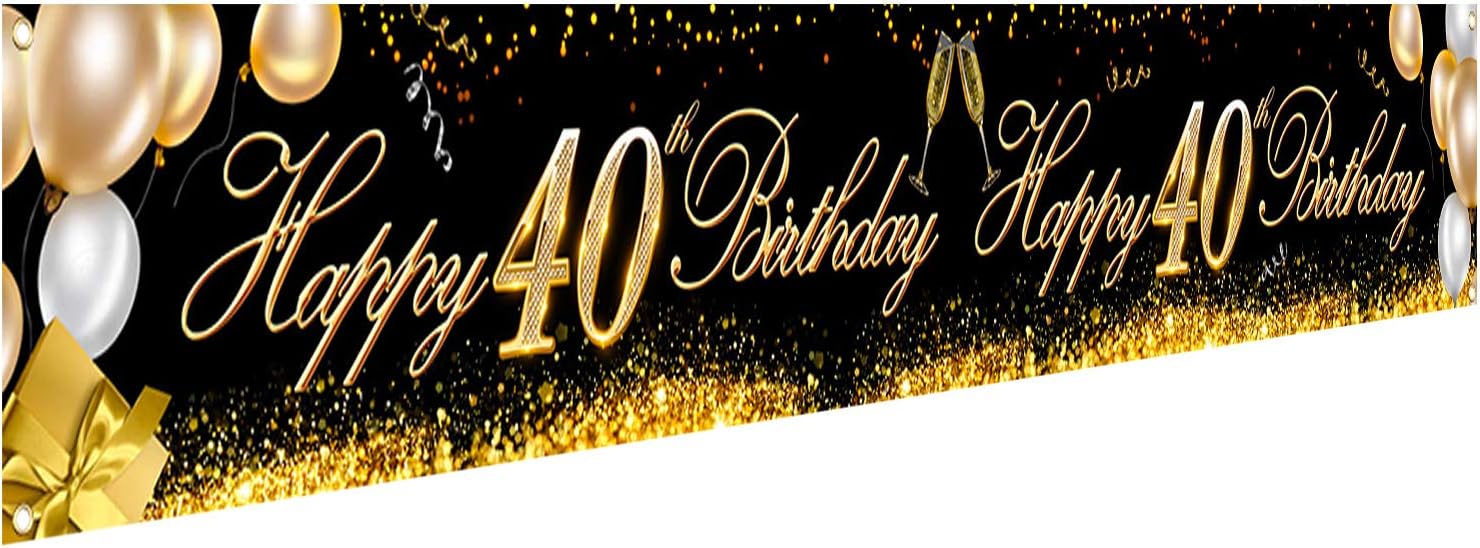 HOWAF Long Happy 40th Birthday Banner Decoration Black Gold, Banner for 40th Birthday Decoration Backdrop Garden Table Wall - Image 3