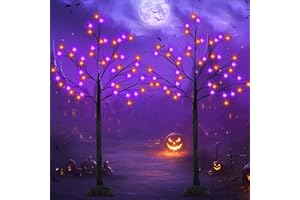 SANJICHA 2-Pack 4FT Lighted Black Halloween Tree with 96 LED Orange & Purple Lights (Higher Size & Floor Standing), Halloween Decorations Spooky Tree for Indoor & Outdoor, Home Holiday Party Garden Lawns Decor