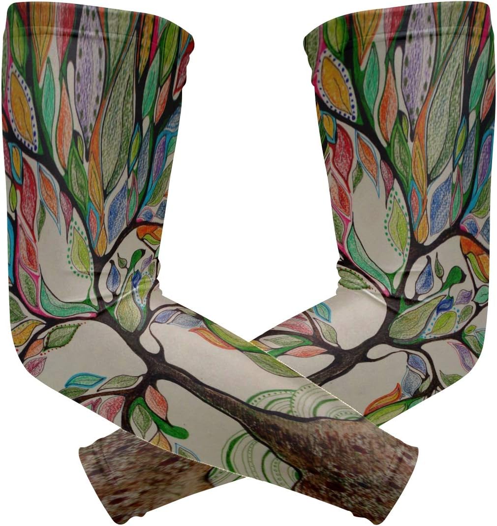 LEVEIS Modern Art Abstract Painting Colorful Tree of Life Arm Sleeves UV Protection for Men Women Sunblock Protective Gloves Running Golf Cycling Driving Long Arm Cover 1 Pair